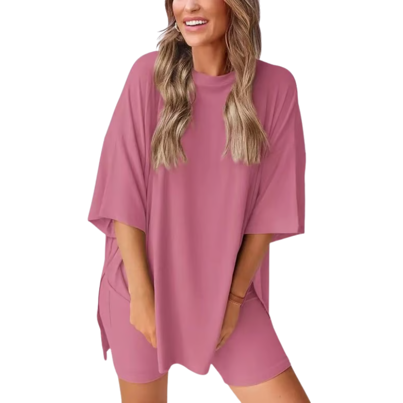 SummerEase Women's 2-Piece Set – Breezy T-Shirt & Stretch Shorts