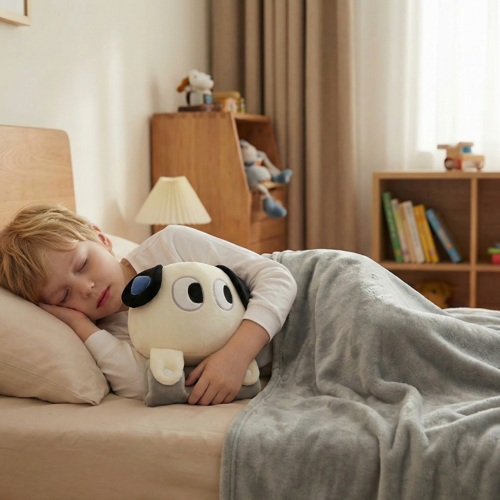 Taliae Shy White Dog Plush Toy – Soft Stuffed Animal for Kids with Blanket
