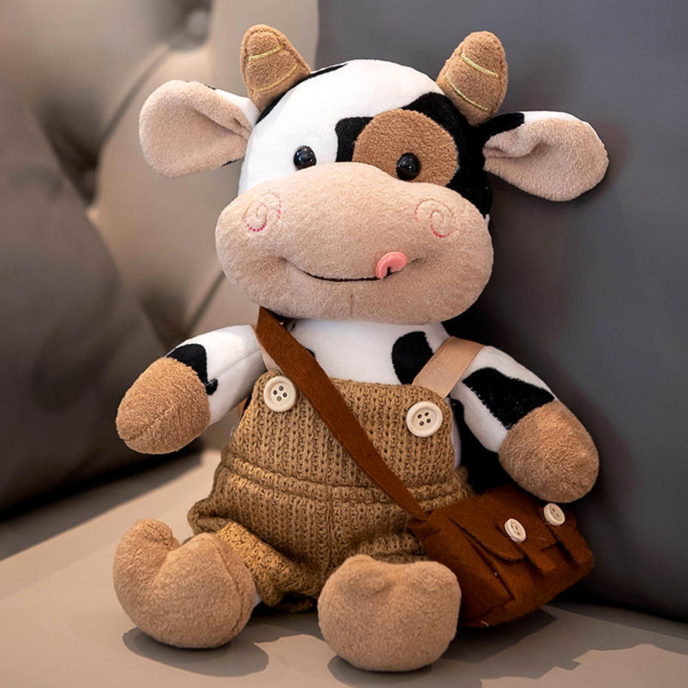 CowCuddle Dressed-Up Cow Plush Toy with Knit Jumper & Bag