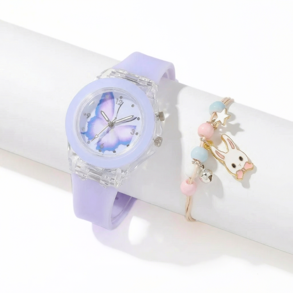 LumiFly Girls Butterfly Watch Set – LED Glow Quartz Watch with Matching Bracelet