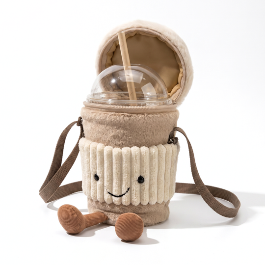 CoffeeCarry Plush Coffee Cup Crossbody Bag – Novelty Shoulder Bag