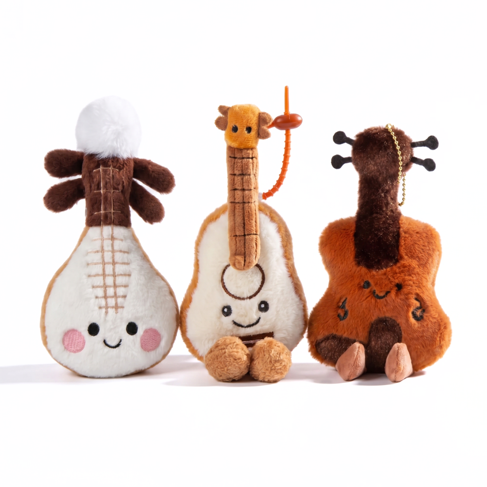 StringCharm Music Instrument Plush Keychain – Pipa, Guitar & Violin Bag Charm
