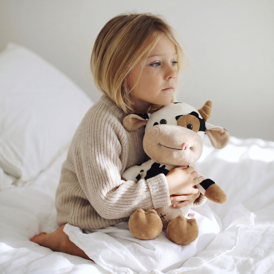 CowCuddle Dressed-Up Cow Plush Toy with Knit Jumper & Bag
