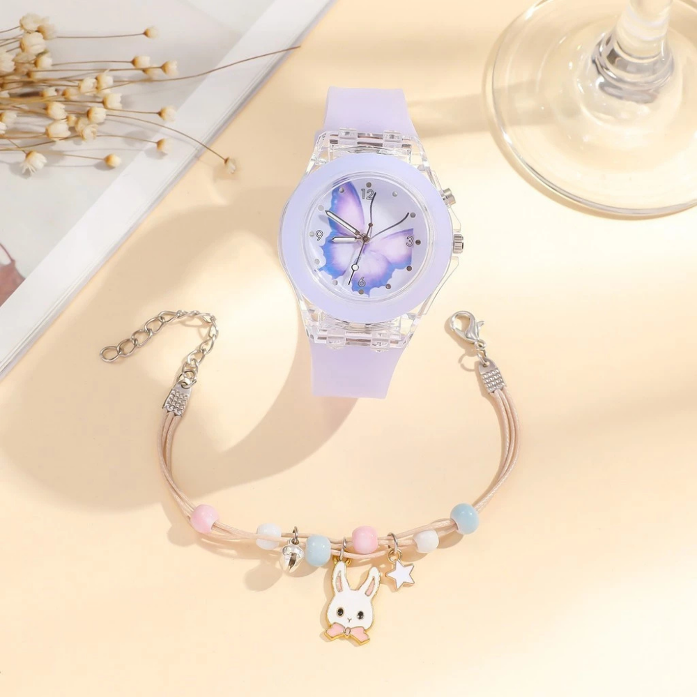 LumiFly Girls Butterfly Watch Set – LED Glow Quartz Watch with Matching Bracelet