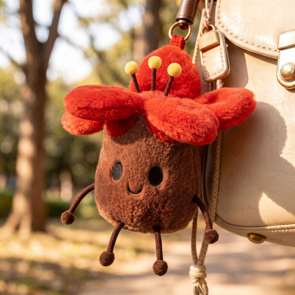 KapokCuddle Red Flower Plush Keychain – Cute Floral Bag Charm