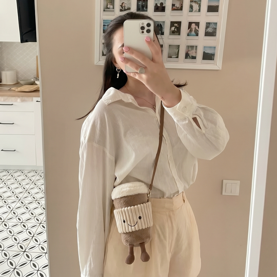 CoffeeCarry Plush Coffee Cup Crossbody Bag – Novelty Shoulder Bag
