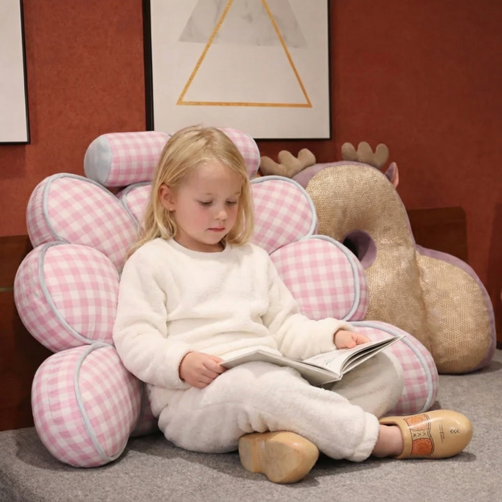 Viona Plaid Petal Plush Toy – Soft Stuffed Flower Cushion for Babies & Toddlers