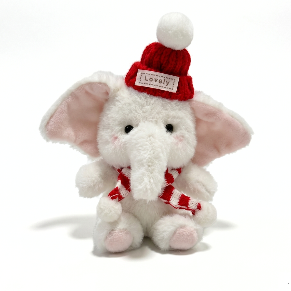 EleCuddle Winter Elephant Plush Keychain – Cosy Knitted Hat & Scarf Bag Charm