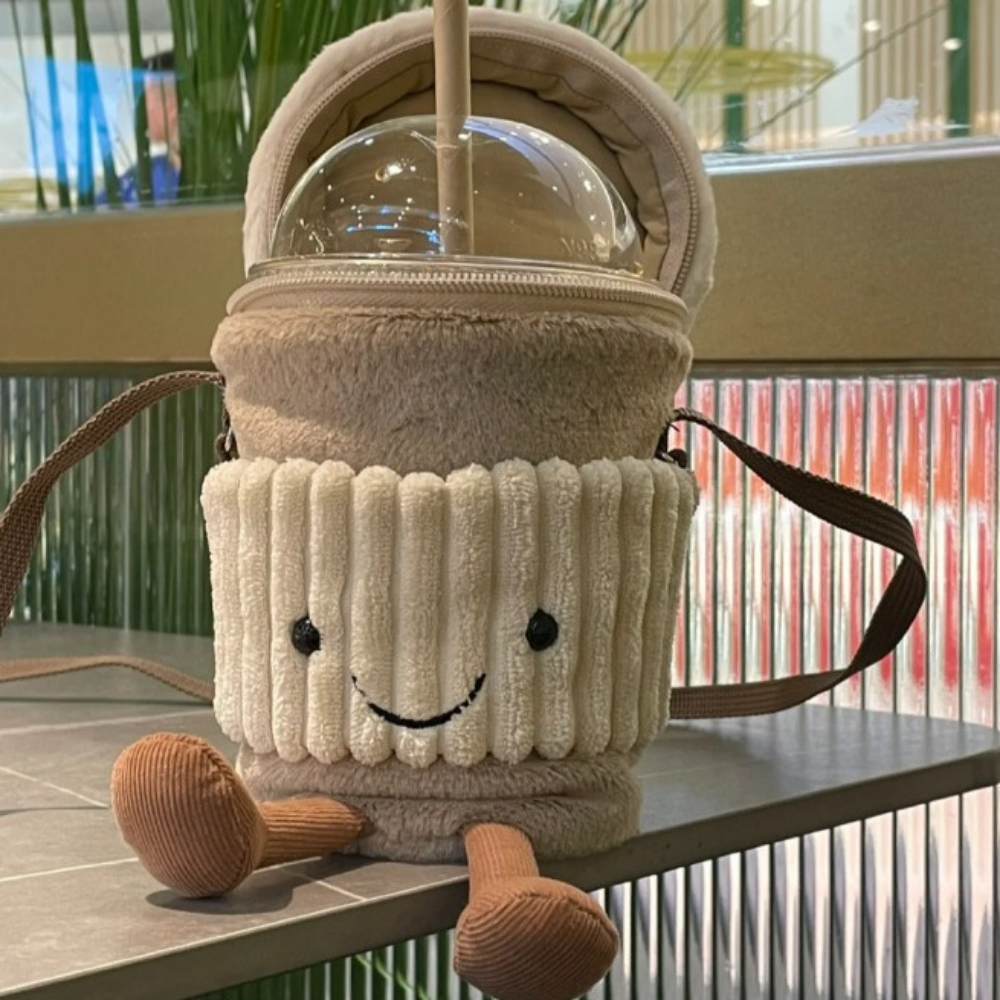 CoffeeCarry Plush Coffee Cup Crossbody Bag – Novelty Shoulder Bag