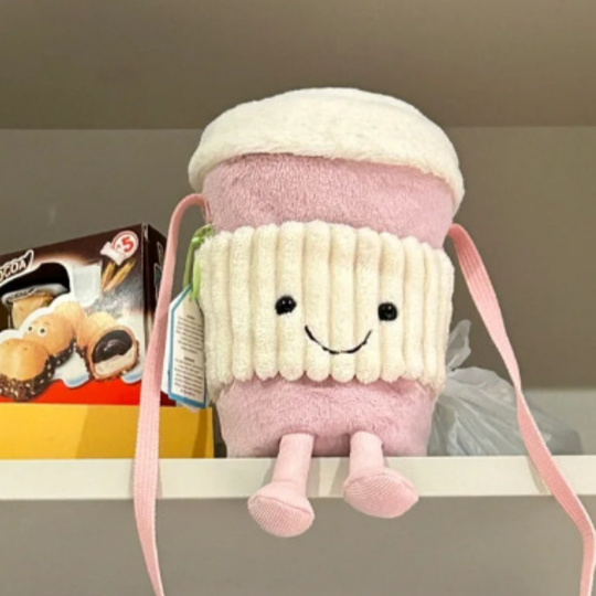 CoffeeCarry Plush Coffee Cup Crossbody Bag – Novelty Shoulder Bag