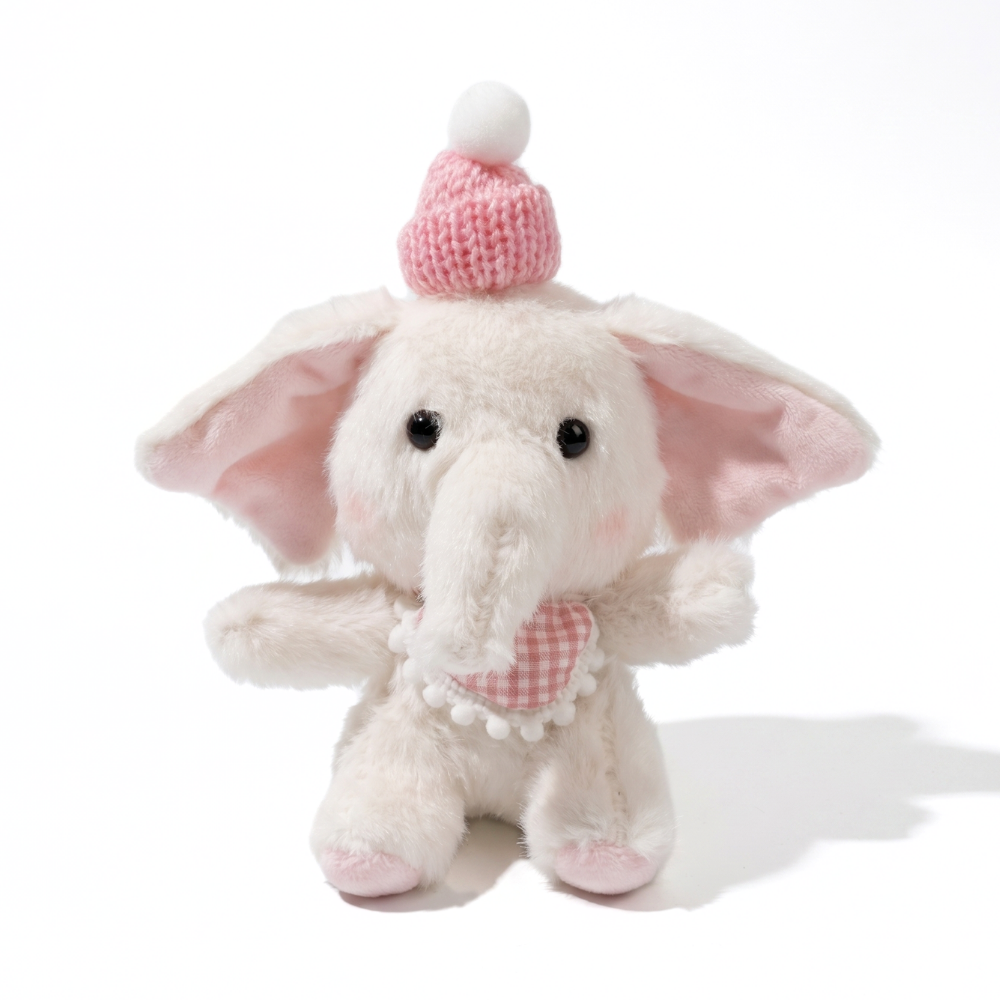 EleCuddle Winter Elephant Plush Keychain – Cosy Knitted Hat & Scarf Bag Charm