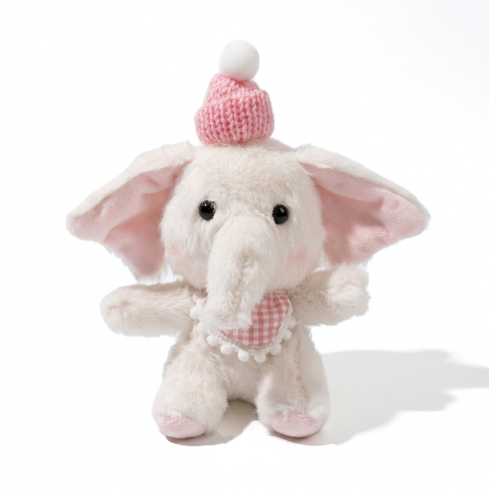 EleCuddle Winter Elephant Plush Keychain – Cosy Knitted Hat & Scarf Bag Charm