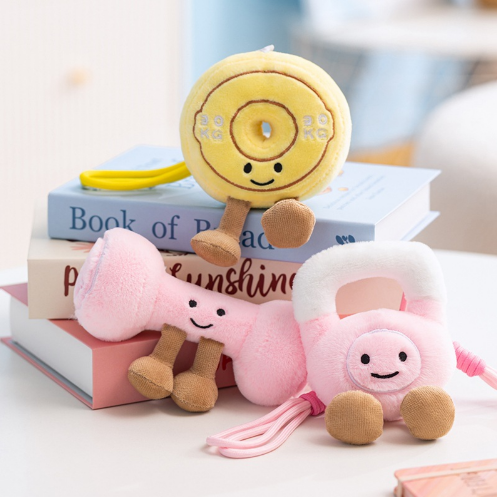 GymCuddle Fitness Plush Keychain – Cute Dumbbell & Kettlebell Bag Charm