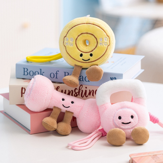 GymCuddle Fitness Plush Keychain – Cute Dumbbell & Kettlebell Bag Charm