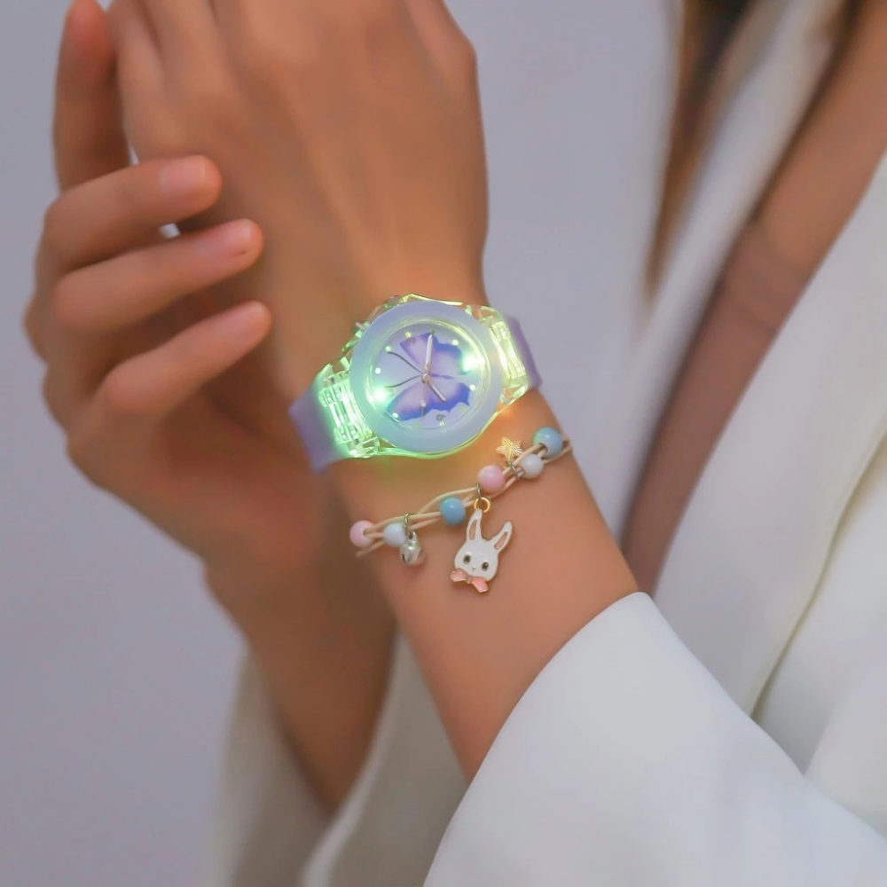 LumiFly Girls Butterfly Watch Set – LED Glow Quartz Watch with Matching Bracelet