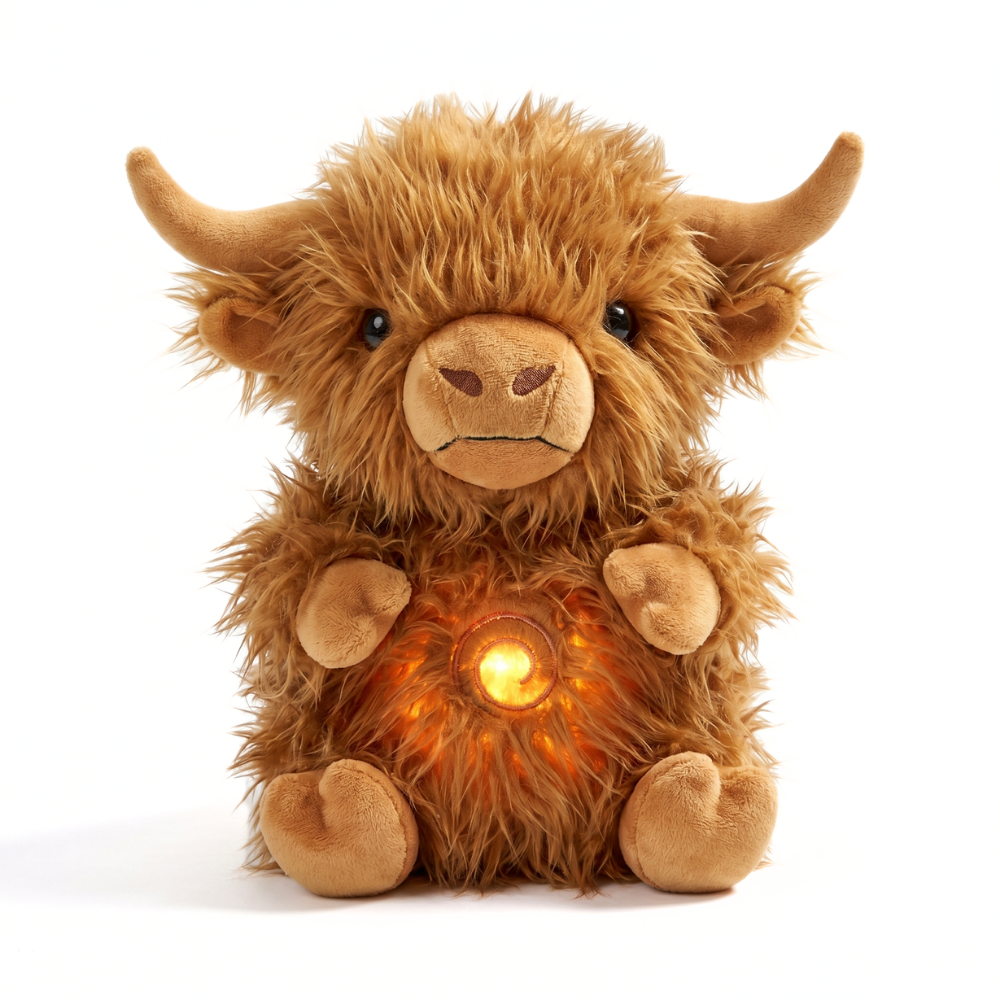 CozyCow Breathing Highland Cow Sleep Soother – Light & Sound Plush