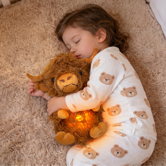 CozyCow Breathing Highland Cow Sleep Soother – Light & Sound Plush