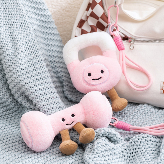 GymCuddle Fitness Plush Keychain – Cute Dumbbell & Kettlebell Bag Charm