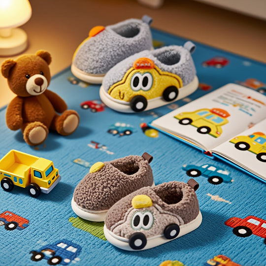 TurboToes Car Slippers – Kids Warm Non-Slip House Shoes