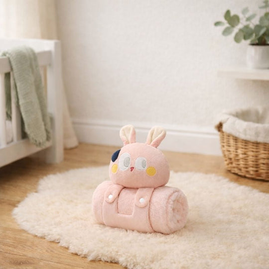 Anyae Shy Pink Bunny Plush Toy – Soft Stuffed Animal for Kids with Blanket
