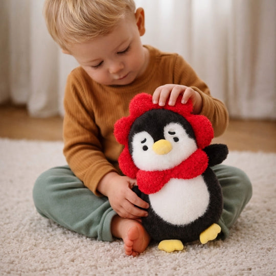 Felix Red Flower Penguin Plush Toy – Soft Stuffed Toy for Kids & Toddlers