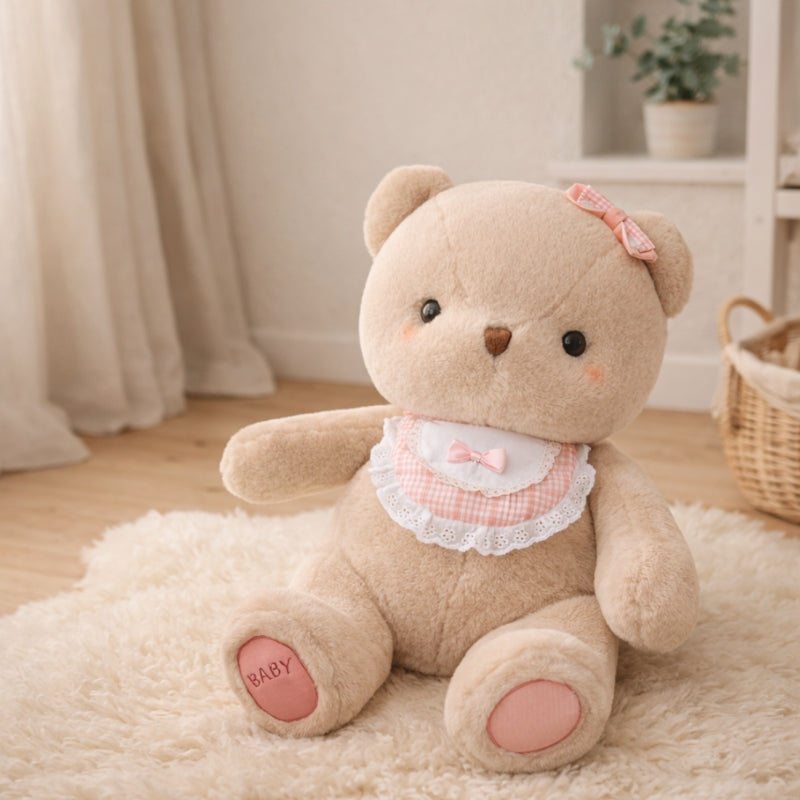 Raquel Pink Bib Bear Plush Toy – Soft Stuffed Animal for Kids