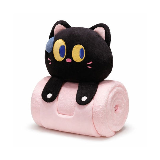Saara Shy Black Cat Plush Toy – Soft Stuffed Animal for Kids with Blanket