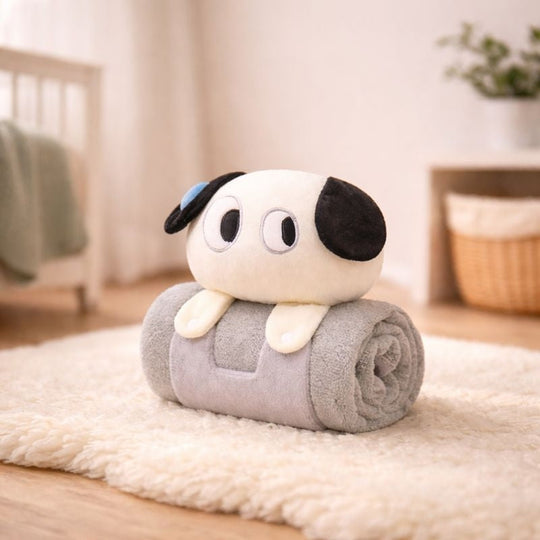 Taliae Shy White Dog Plush Toy – Soft Stuffed Animal for Kids with Blanket