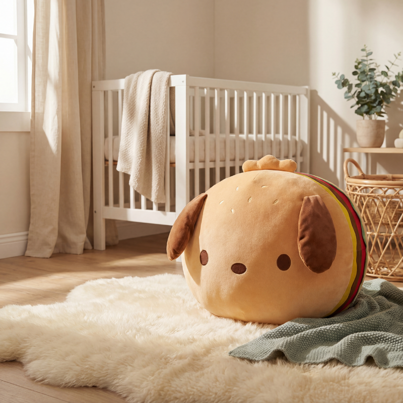 Xenia Hamburger Dog Plush Toy – Soft Stuffed Animal for Kids
